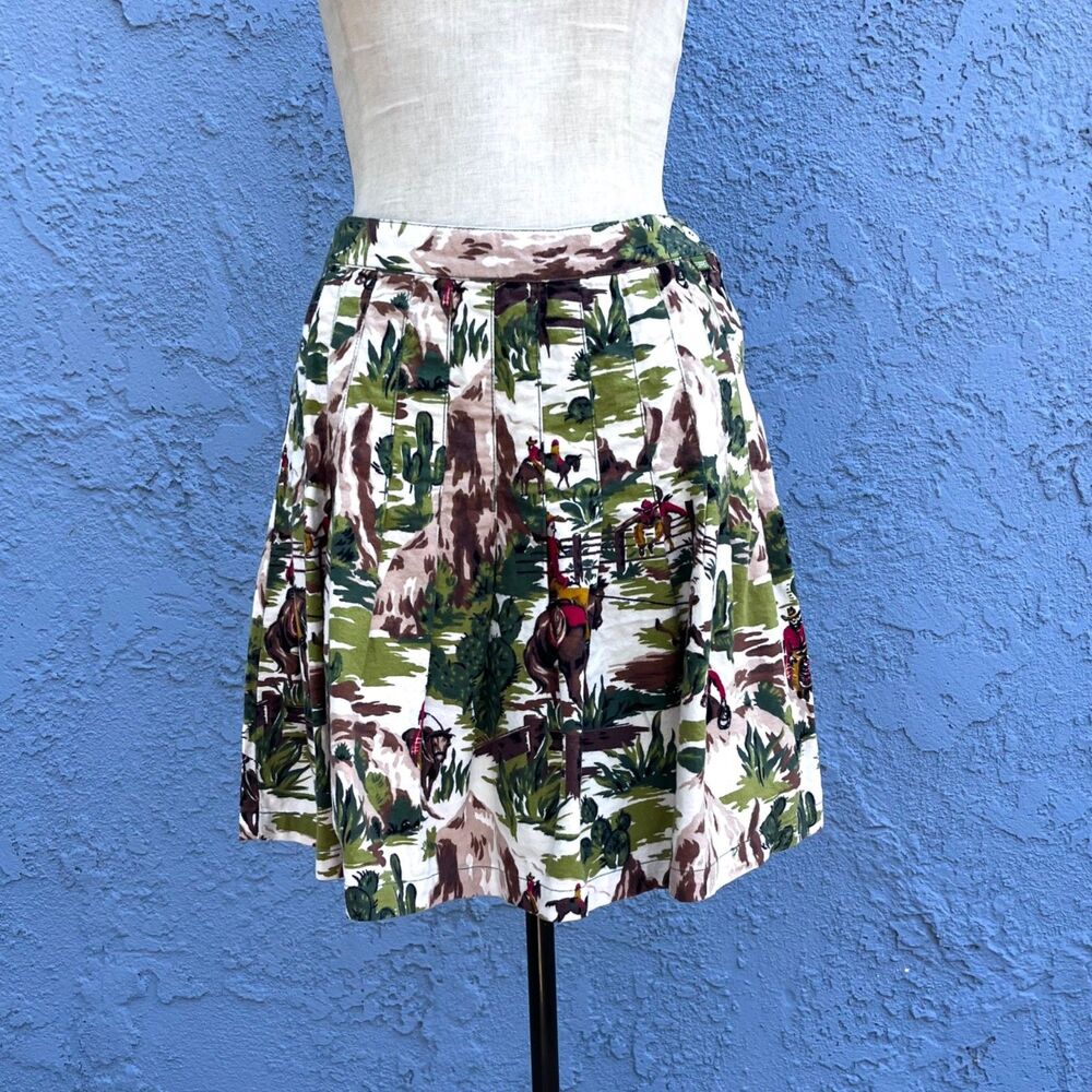 Vtg Esprit Cowboy A-Line Pleated Knee Length Skirt Small 9/10 Cati Southwestern